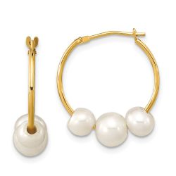 Dreamy 14k Madi K 5-7mm White Round Freshwater Cultured 3-Pearl Hoop Earrings