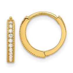 Jellybean Nook 14k Madi K Polished CZ 2mm Hinged Huggie Hoop Earrings