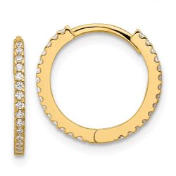 Snowflake Spark 14k Madi K Polished CZ 1.25mm Hinged Huggie Hoop Earrings