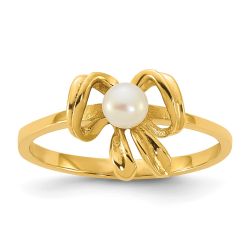 Jellybean 14k Madi K Polished 3-4mm Button White Freshwater Cultured Pearl Bow Childrens Ring