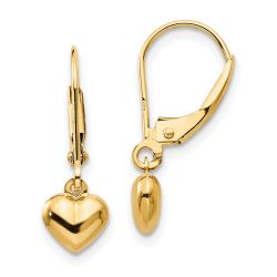 Twinkle 14k Madi K Puffed Polished Heart Drop Leverback Earrings