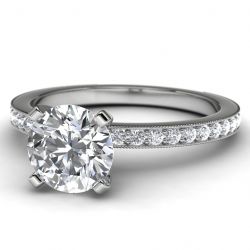 14k White Gold Side Stone Wedding Ring Front View