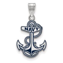 Zephira Sterling Silver Rhodium-plated LogoArt US Naval Academy Anchor Large Enameled Pendant