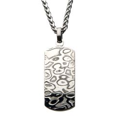 Stainless Steel Damascus Dog Tag Pendant with Steel Wheat Chain