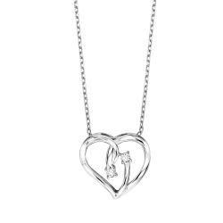 Silver White Gold Diamond Heart Pendant 1/20ctw