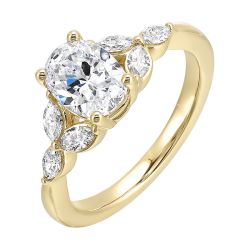 Lirenne 14K Yellow Gold 1/3CTW Diamond Mounting for 1CT Oval Center