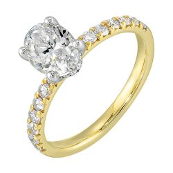 14K Two-Tone Gold 3/8CTW Diamond Solitaire Mounting for 1CT Oval Center