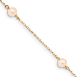 Rhea 14k Madi K 5-6mm Pink Near-Round Freshwater Cultured Pearl 3-Station 6 inch Bracelet