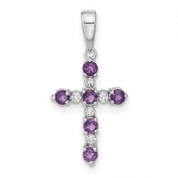 Cherry Glow 14k White Gold Amethyst and Diamond Cross Pendant