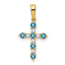 Lollipop Pie 14k Blue Topaz and Diamond Cross Pendant