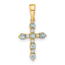 Doodle 14k Aquamarine and Diamond Cross Pendant