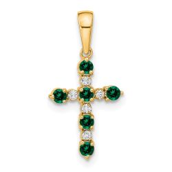 Zippy Drift 14k Lab Created Emerald and Diamond Cross Pendant
