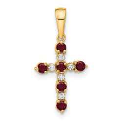 Kitten Pop 14k Lab Created Ruby and Diamond Cross Pendant