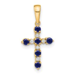 Button Bean 14k Lab Created Sapphire and Diamond Cross Pendant