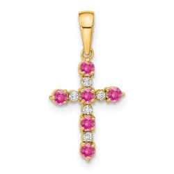 Koala Bean 14k Pink Tourmaline and Diamond Cross Pendant