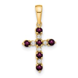 Cotton Pop 14k Rhodolite Garnet and Diamond Cross Pendant