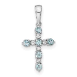 Fluffy Bear 14k White Gold Aquamarine and Diamond Cross Pendant