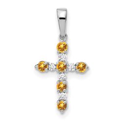 Pip Star 14k White Gold Citrine and Diamond Cross Pendant