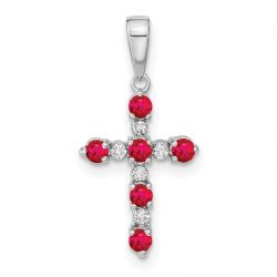 Cherry Bean 14k White Gold Lab Created Ruby and Diamond Cross Pendant