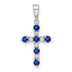 Glow 14k White Gold Lab Created Sapphire and Diamond Cross Pendant