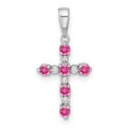Skippy Nook 14k White Gold Pink Tourmaline and Diamond Cross Pendant