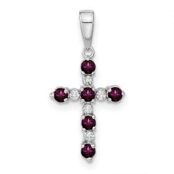 Pip Star 14k White Gold Rhodolite Garnet and Diamond Cross Pendant