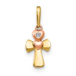 Sprinkle Cloud 14k Yellow and Rose Gold CZ Children's Cross Heart Pendant