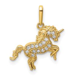 Graceful Shore 14K Rearing Unicorn CZ Pendant
