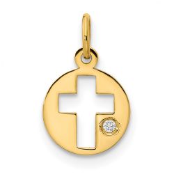 Kitten Shine 14K Polished CZ Circle Cross Pendant