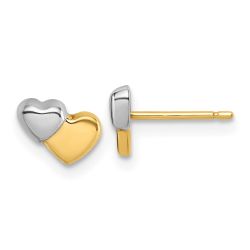 Winky Buddy 14K with Rhodium Polished Double Heart Post Earrings
