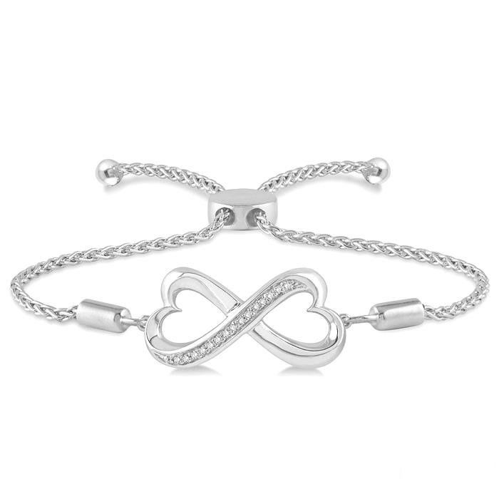 Silver Infinity Heart Shape Lariat Diamond Bracelet